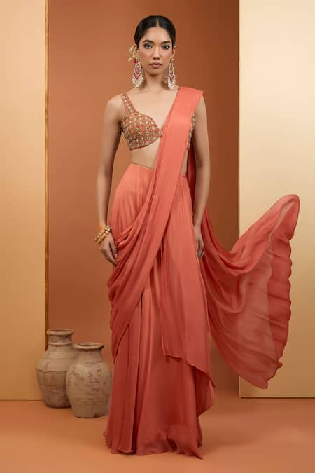 Neha Khullar Asymmetric Panel Pre-Draped Saree With Blouse 