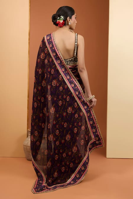 Neha Khullar Floral Embroidered Saree & Sleeveless Blouse Set 