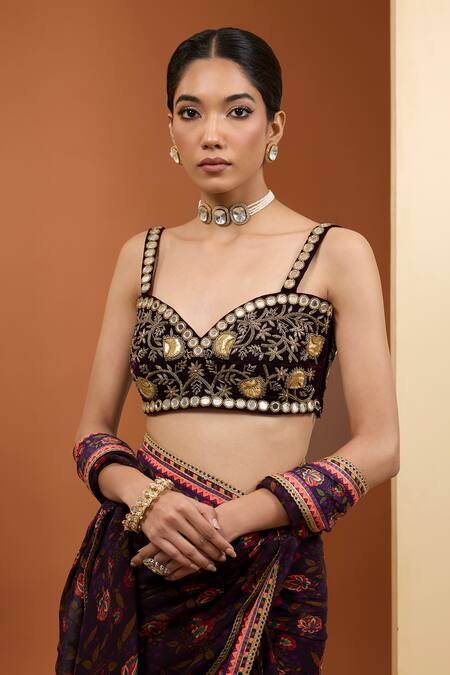 Neha Khullar Purple Viscose, Organza Beads, Floral Embroidered Saree And Sleeveless Blouse Set Online at Aza Fashions Neha Khullar_Purple Viscose, Organza Beads, Floral Embroidered Saree And Sleeveless Blouse Set _Online_at_Aza_Fashions