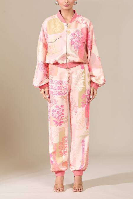 Buy_Pankaj & Nidhi_Multi Color Polyester Round Neck, Floral Printed Jacket And Jogger Pant Set _Online_at_Aza_Fashions