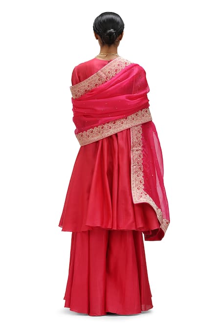 Mimamsaa_Fuchsia Organza Silk Hand Woven Brocade Daman Hem Dupatta _Online_at_Aza_Fashions