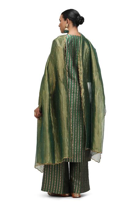 Mimamsaa_Green Tissue Silk Embroidered Sequin Chaya Scallop Hem Dupatta _Online_at_Aza_Fashions