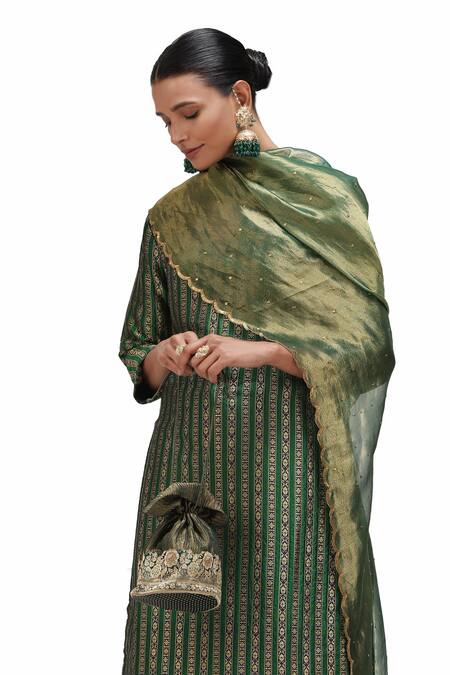 Shop_Mimamsaa_Green Tissue Silk Embroidered Sequin Chaya Scallop Hem Dupatta _Online_at_Aza_Fashions