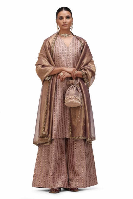 Mimamsaa_Brown Tissue Silk Embroidered Sequin Sunita Scallop Hem Dupatta _Online_at_Aza_Fashions