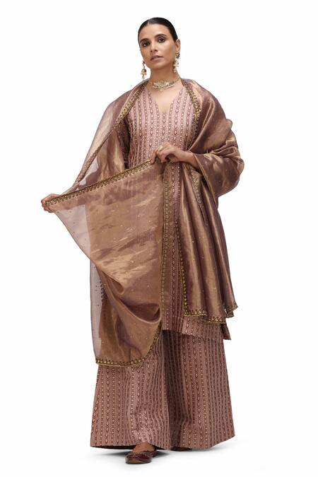 Buy_Mimamsaa_Brown Tissue Silk Embroidered Sequin Sunita Scallop Hem Dupatta _Online_at_Aza_Fashions