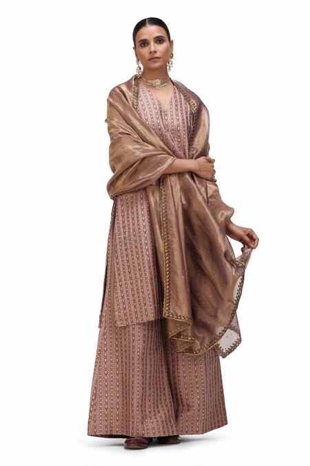 Shop_Mimamsaa_Brown Tissue Silk Embroidered Sequin Sunita Scallop Hem Dupatta _Online_at_Aza_Fashions