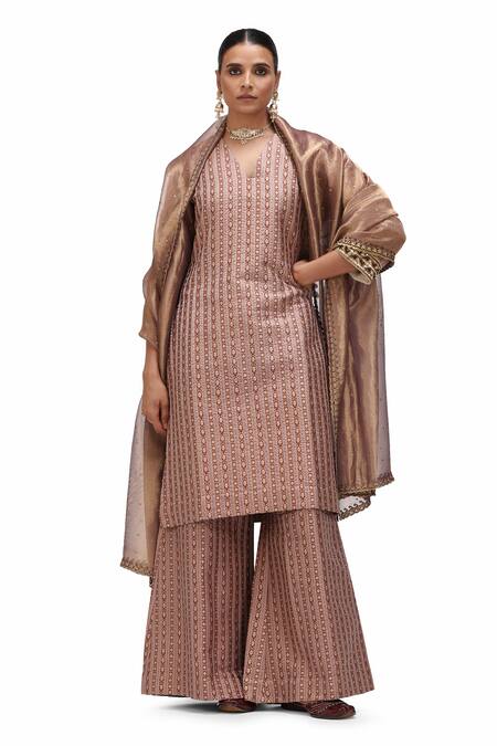 Mimamsaa_Brown Tissue Silk Embroidered Sequin Sunita Scallop Hem Dupatta _at_Aza_Fashions