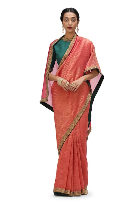 Mimamsaa Magenta Crushed Tissue Embroidered Sequin Chayana Hem Saree 