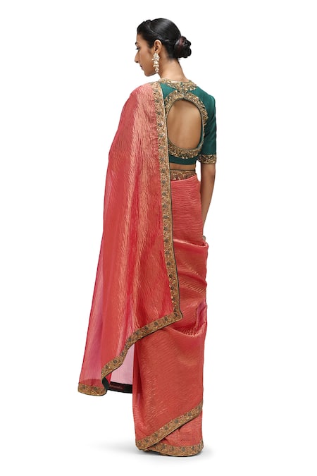 Mimamsaa_Magenta Crepe, Tissue Sequins, Embroidery Chayana Hem Saree _Online_at_Aza_Fashions