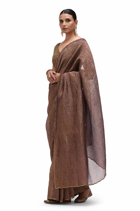 Buy_Mimamsaa_Purple Crushed Tissue Embroidered Sequin Bushra Scallop Hem Saree _Online_at_Aza_Fashions