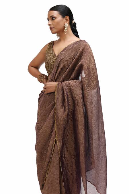 Shop_Mimamsaa_Purple Crushed Tissue Embroidered Sequin Bushra Scallop Hem Saree _Online_at_Aza_Fashions