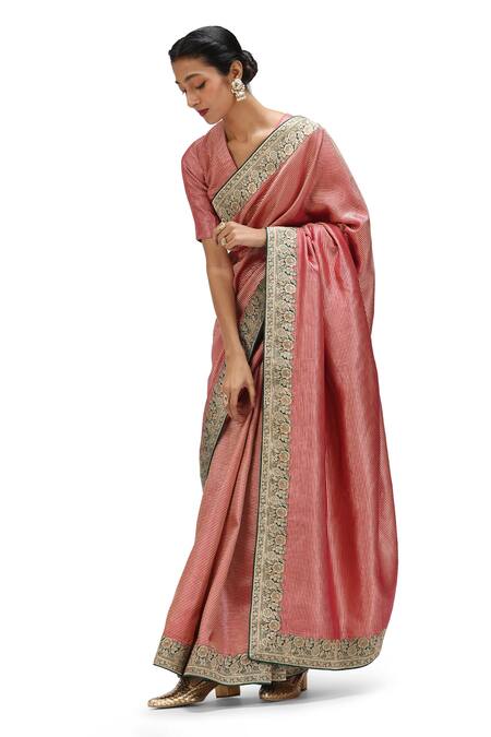 Buy_Mimamsaa_Pink Satin Embroidery Neana Danda Weave Pattern Saree _Online_at_Aza_Fashions