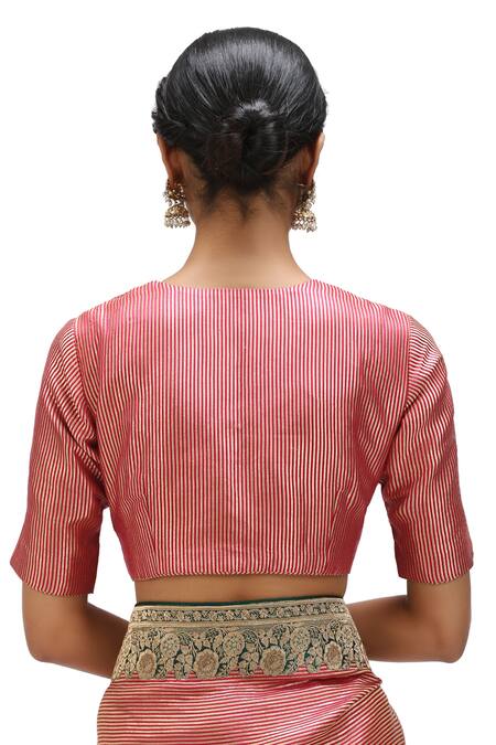 Mimamsaa_Pink Satin Embroidery Neana Danda Weave Pattern Saree _at_Aza_Fashions