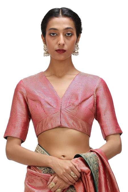 Buy_Mimamsaa_Pink Satin Embroidery Neana Danda Weave Pattern Saree 