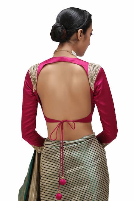 Mimamsaa_Green Satin, Silk Bani Danda Weave Pattern Saree _Online_at_Aza_Fashions