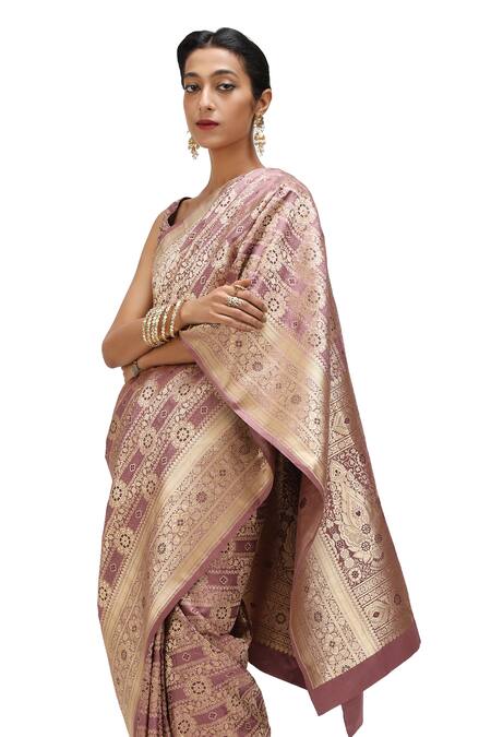 Shop_Mimamsaa_Purple Satin, Silk Zari Ryna Floral Jaal Woven Bridal Saree _Online_at_Aza_Fashions