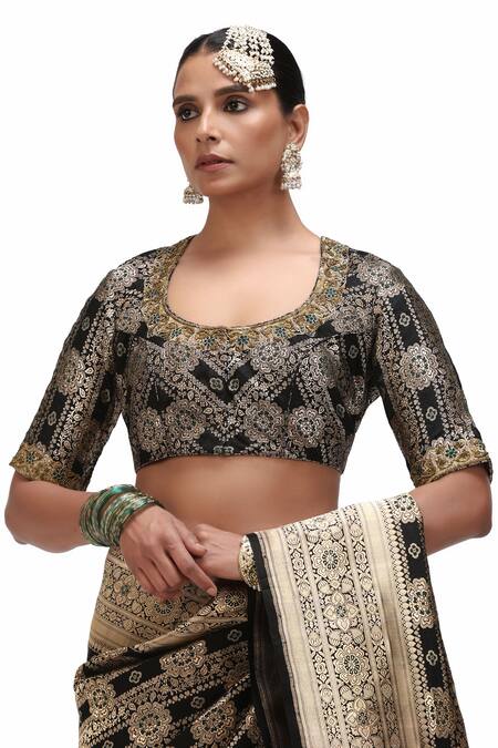 Buy_Mimamsaa_Black Satin, Silk Zari, Embroidery Taarika Floret Jaal Woven Saree 