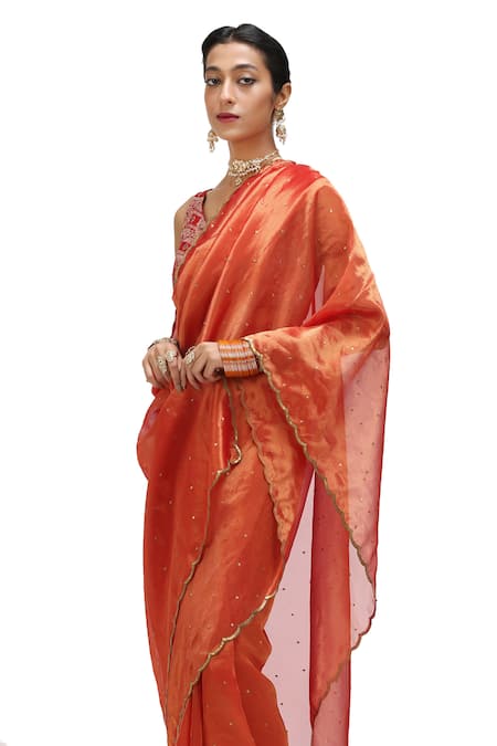 Shop_Mimamsaa_Red Tissue Silk Woven Sequin Tarini Tikki Work Saree _Online_at_Aza_Fashions