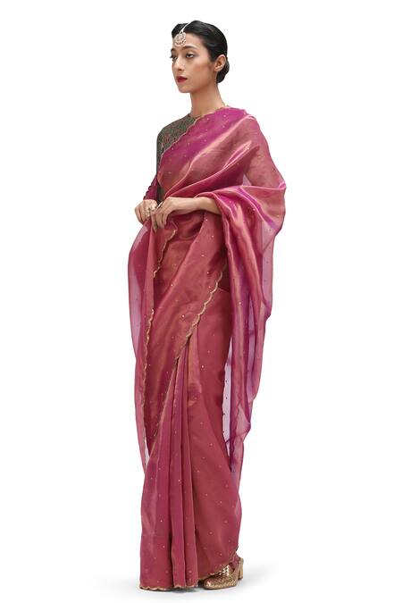 Buy_Mimamsaa_Purple Tissue, Silk Sequins Irha Tikki Work Saree _Online_at_Aza_Fashions