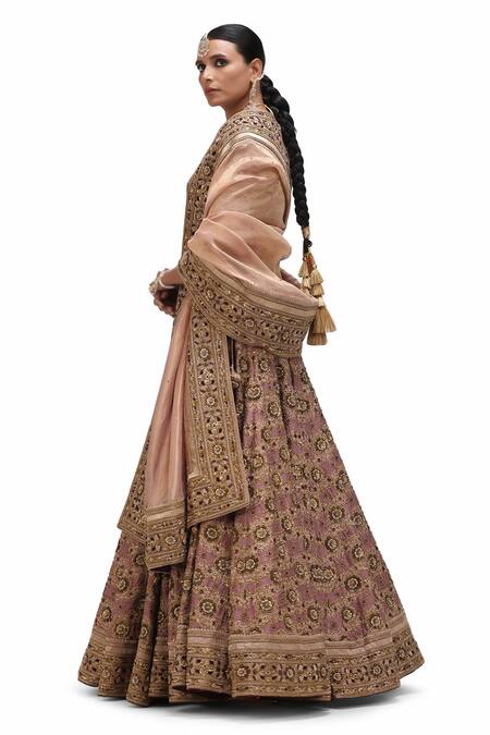 Shop_Mimamsaa_Purple Brocade Silk Embroidery Sequin Scoop Neck Channan Gul Bridal Lehenga Set _Online_at_Aza_Fashions