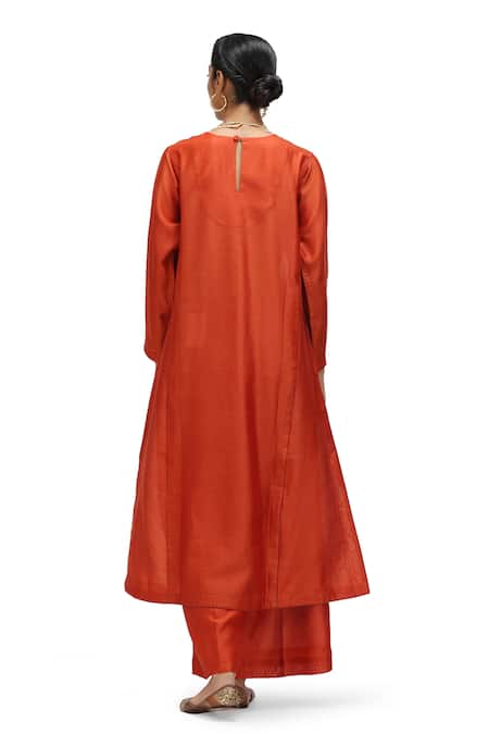 Mimamsaa_Orange Cotton Silk Solid Round Kusum Side Panel Kurta With Pant _Online_at_Aza_Fashions