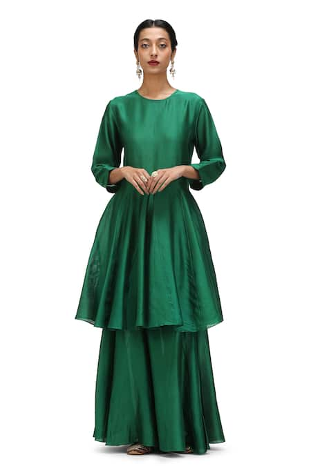 Mimamsaa Seedh Plain Short Anarkali With Flared Pant 