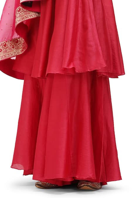 Buy_Mimamsaa_Fuchsia Cotton, Silk Round Neck Deep Short Anarkali With Flared Pant _Online_at_Aza_Fashions