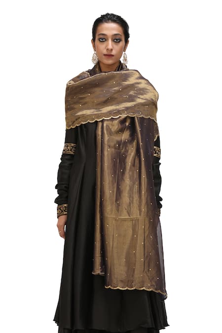 Buy_Mimamsaa_Black Cotton, Silk Sequins, Maryam Placed Embroidered Anarkali With Flared Pant _Online_at_Aza_Fashions