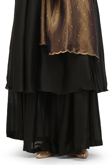Shop_Mimamsaa_Black Cotton, Silk Sequins, Maryam Placed Embroidered Anarkali With Flared Pant _Online_at_Aza_Fashions