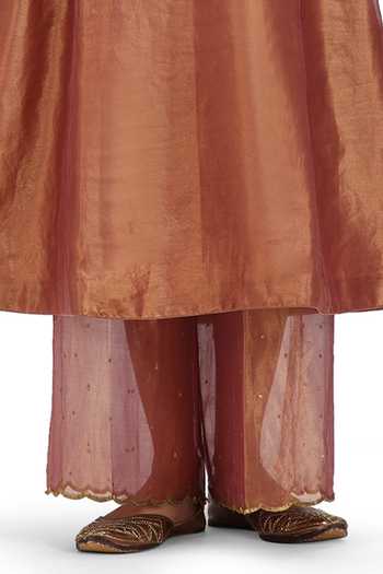 Buy Mimamsaa Brown Tissue, Silk Pearls, Sequins, Usha Embroidered Sleeve Anarkali With Pant Online at Aza Fashions Buy_Mimamsaa_Brown Tissue, Silk Pearls, Sequins, Usha Embroidered Sleeve Anarkali With Pant _Online_at_Aza_Fashions