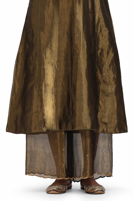 Buy Mimamsaa Gold Tissue, Silk Pearls, Sequins, Kala Metallic Anarkali With Sheer Panel Pant Online at Aza Fashions Buy_Mimamsaa_Gold Tissue, Silk Pearls, Sequins, Kala Metallic Anarkali With Sheer Panel Pant _Online_at_Aza_Fashions