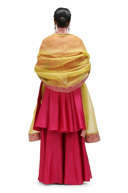 Mimamsaa_Green Organza Silk Woven Floral Applique Kiah Border Dupatta _Online_at_Aza_Fashions