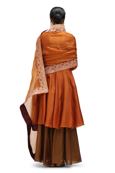 Mimamsaa_Orange Organza Silk Woven Floral Applique Mili Brocade Border Dupatta _Online_at_Aza_Fashions