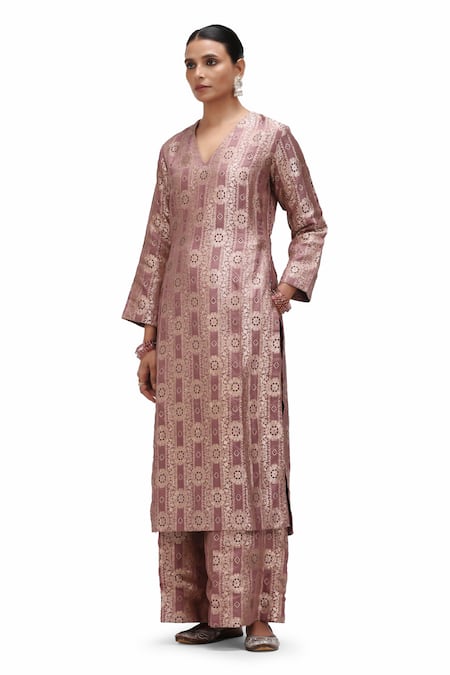 Mimamsaa Sharmila Handwoven Floral Motif Kurta & Flared Pant Set 