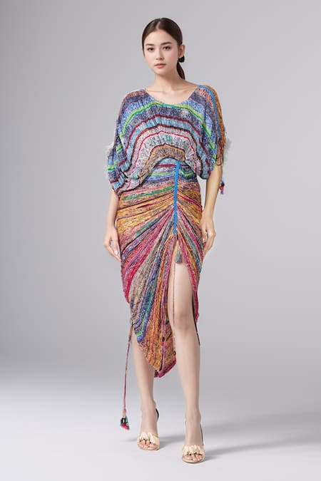 Saaksha & Kinni Multi Print Draped Dress 