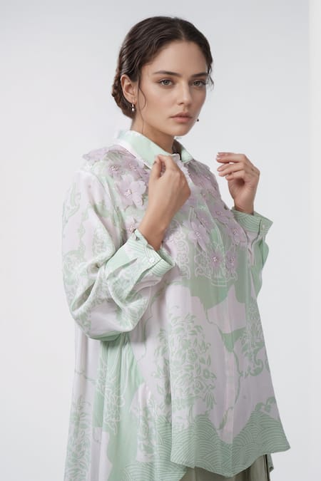 Pankaj & Nidhi 3D Floral Appliqued Shirt 