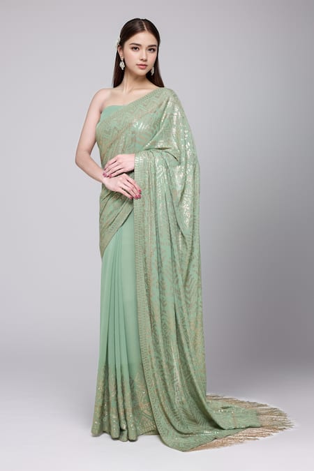 Nakul Sen Sequin Saree With Unstitched Blouse Piece 