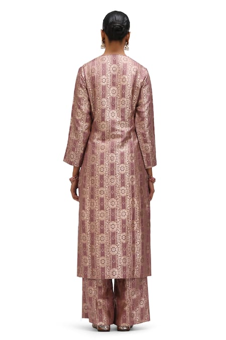 Mimamsaa_Purple Brocade, Silk Sharmila Handwoven Floral Motif Kurta And Flared Pant Set _Online_at_Aza_Fashions