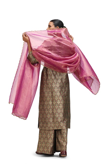 Shop_Mimamsaa_Pink Tissue Silk Embroidered Sequin Dhara Scallop Hem Dupatta _at_Aza_Fashions