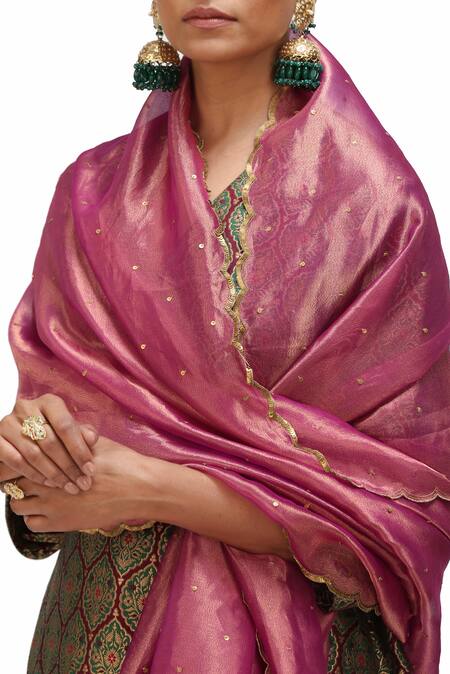 Shop_Mimamsaa_Pink Tissue Silk Embroidered Sequin Dhara Scallop Hem Dupatta _Online_at_Aza_Fashions