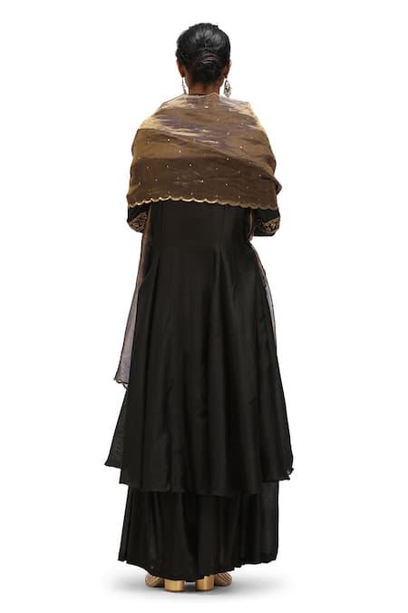 Shop_Mimamsaa_Black Tissue Silk Embroidered Sequin Ezhil Scallop Hem Dupatta _at_Aza_Fashions