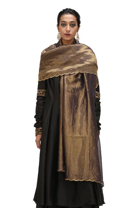 Buy_Mimamsaa_Black Tissue Silk Embroidered Sequin Ezhil Scallop Hem Dupatta _Online_at_Aza_Fashions