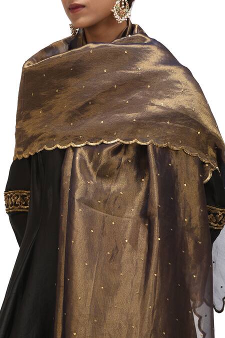 Shop_Mimamsaa_Black Tissue Silk Embroidered Sequin Ezhil Scallop Hem Dupatta _Online_at_Aza_Fashions