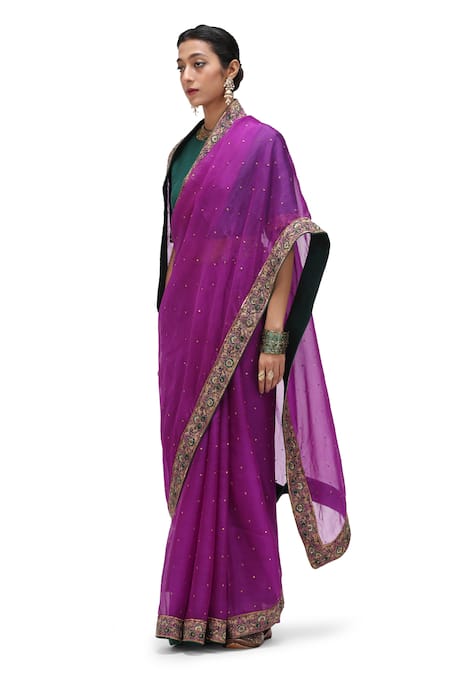 Mimamsaa_Purple Organza, Silk Sequins, Embroidery Laya Hem Saree _Online_at_Aza_Fashions