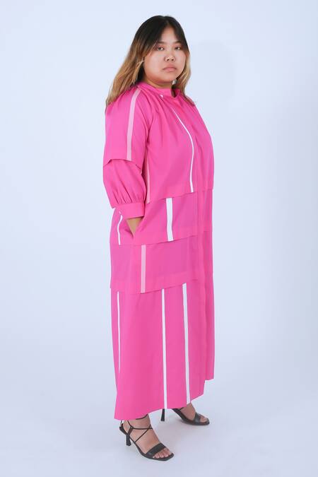 Buy Leh Studios Pink Cotton Mandarin Collar Tape Tourist Raglan Sleeve Midi Dress Online at Aza Fashions Buy_Leh Studios_Pink Cotton Mandarin Collar Tape Tourist Raglan Sleeve Midi Dress _Online_at_Aza_Fashions