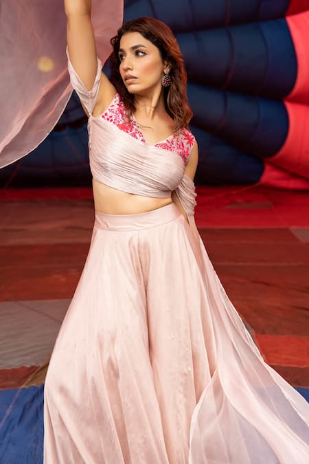 Islie By Priya Jain Beige Kota Doria, Silk Floral Embroidered Cape Sleeve Blouse With Palazzo Online at Aza Fashions Islie By Priya Jain_Beige Kota Doria, Silk Floral Embroidered Cape Sleeve Blouse With Palazzo _Online_at_Aza_Fashions