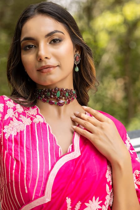 Shop Islie By Priya Jain Pink Silk, Organza Sequins, Beads Floral Cluster Embroidered Saree With Blouse Online at Aza Fashions Shop_Islie By Priya Jain_Pink Silk, Organza Sequins, Beads Floral Cluster Embroidered Saree With Blouse _Online_at_Aza_Fashions