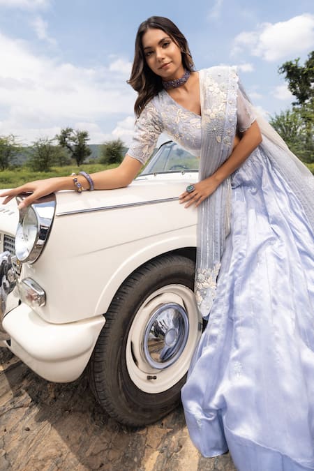 Buy Islie By Priya Jain Blue Tissue, Kota Doria Beads, Sequins, Embroidery Round Embellished Lehenga Set Online at Aza Fashions Buy_Islie By Priya Jain_Blue Tissue, Kota Doria Beads, Sequins, Embroidery Round Embellished Lehenga Set _Online_at_Aza_Fashions