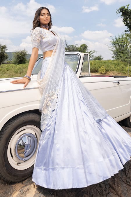 Shop Islie By Priya Jain Blue Tissue, Kota Doria Beads, Sequins, Embroidery Round Embellished Lehenga Set Online at Aza Fashions Shop_Islie By Priya Jain_Blue Tissue, Kota Doria Beads, Sequins, Embroidery Round Embellished Lehenga Set _Online_at_Aza_Fashions