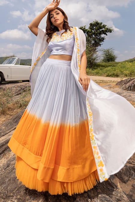 Islie By Priya Jain Ombre Pleated Lehenga Embroidered Cape Set 